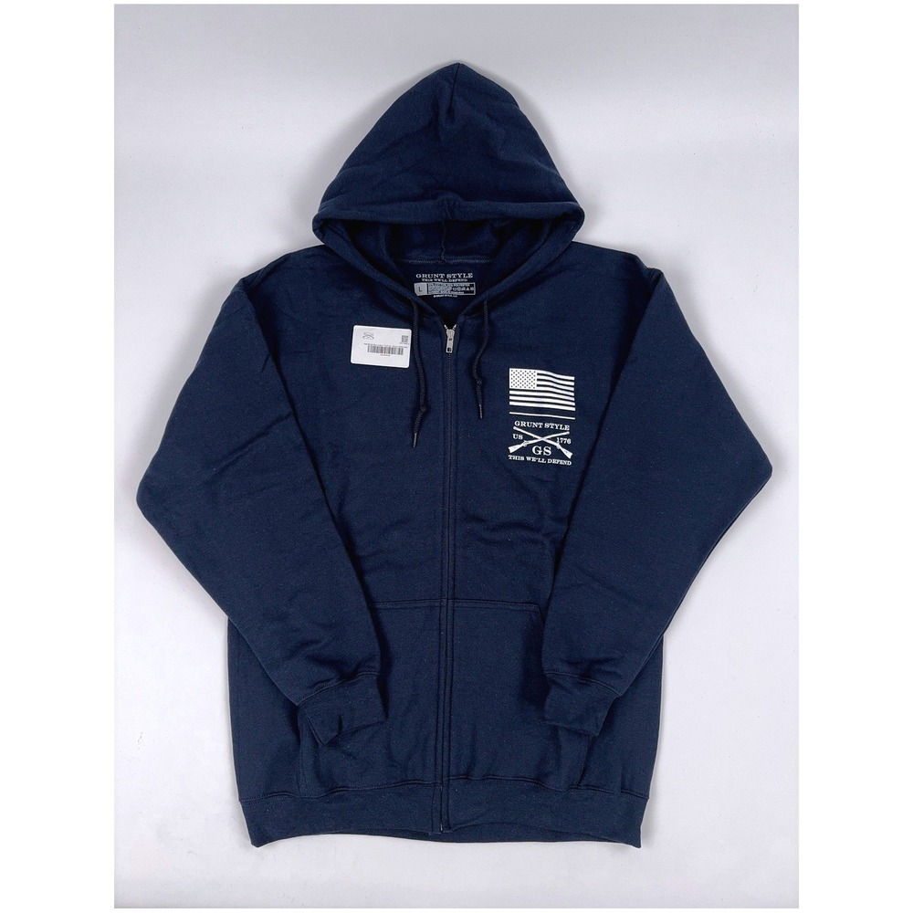 Grunt Style Red Blood Blue Collar Full-Zip Hoodie Navy Blue Large New With Tags